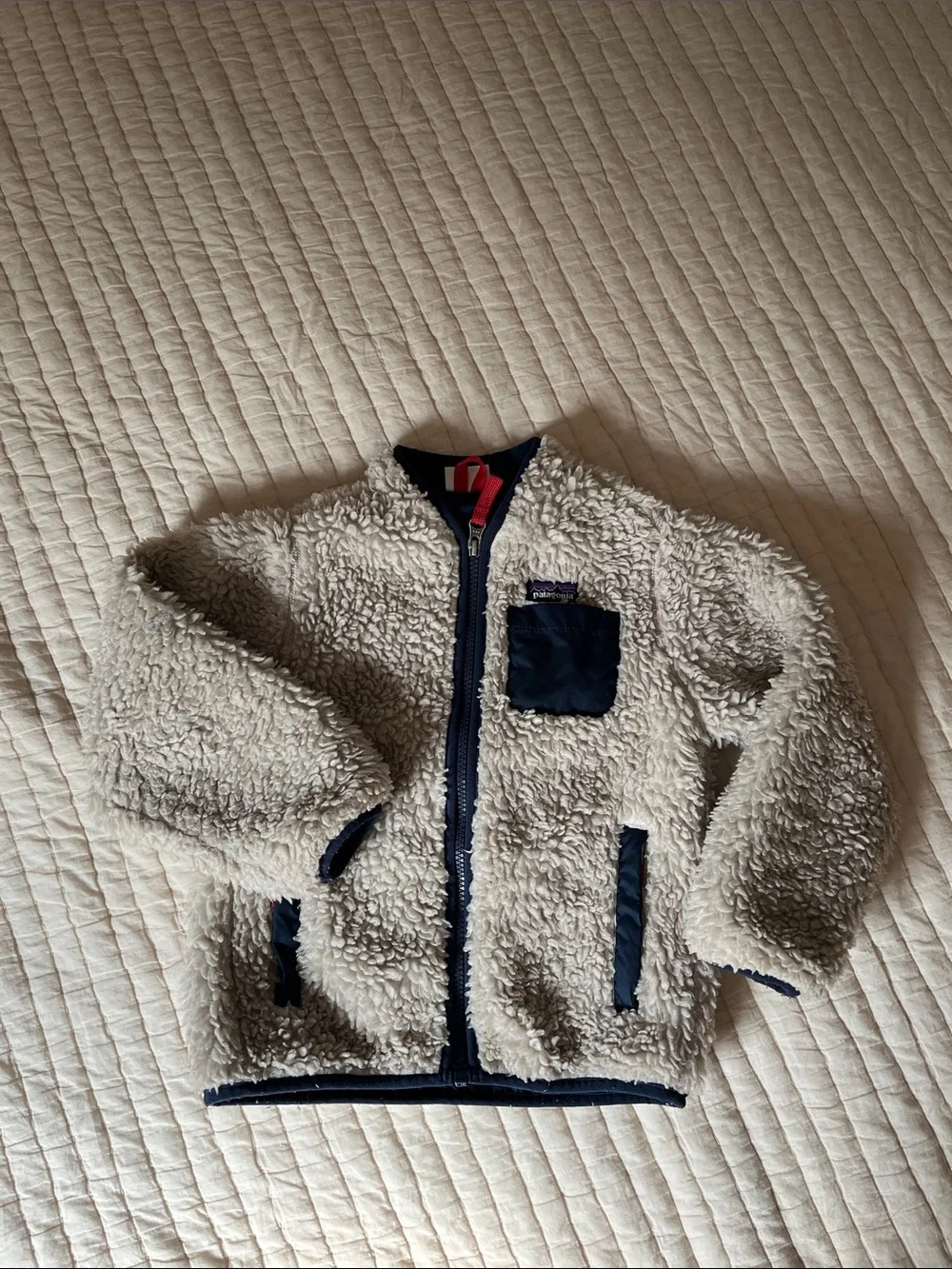 Patagonia Kids Cream Sherpa Jacket with Navy Accents